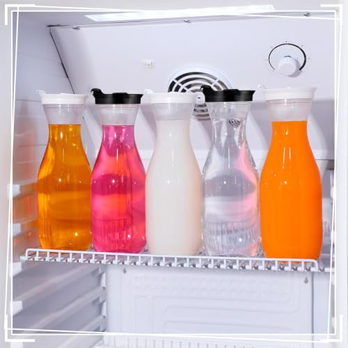 6 Pcs Plastic Water Carafe with Lid 32 Oz Clear (White, Black Cap)