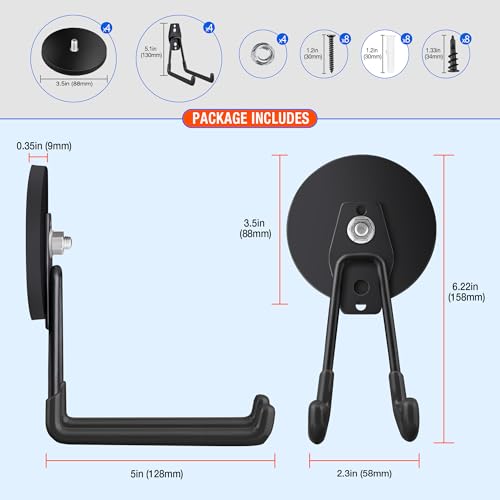 4 Pack Large Strong Magnetic Hooks for Hanging Heavy Duty (3.5" Magnet-4 Pack Larger L Hooks-Black)
