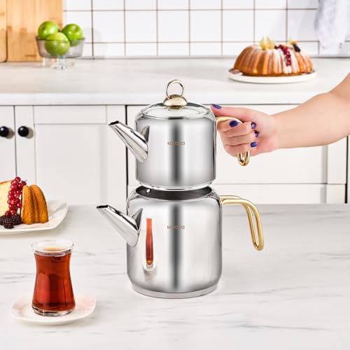 New Mira Turkish Tea Set for Stovetop (Gold)