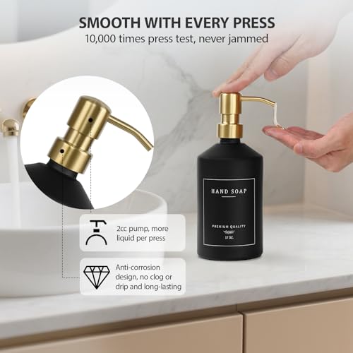 Black Glass Kitchen Hand and Dish Soap Dispenser Set (Black Bottle + Gold Pump)