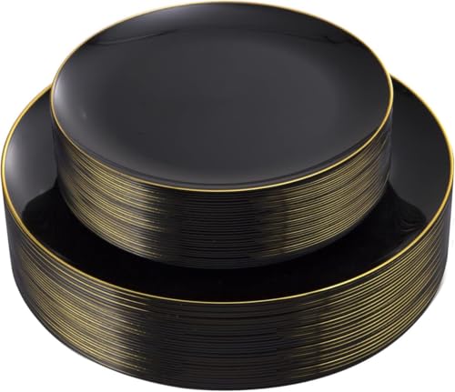 60PCS Black Plastic Plates (Black and Gold / 60 PCS)