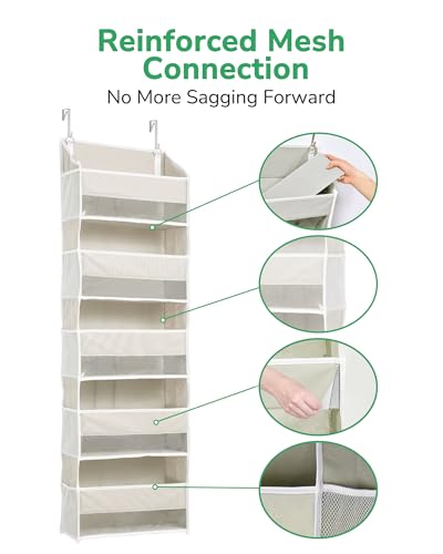 1 Pack Over Door Organizer with 5 Large Pockets 10 Mesh Side Pockets (Beige / 1 Pack-5 Tier)