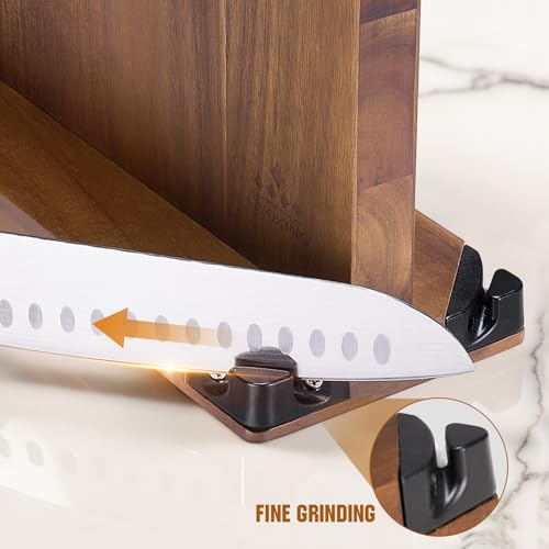15.2" Extra Large Magnetic Knife Block with Dual Sharpeners (15.2 x 9 Inches)