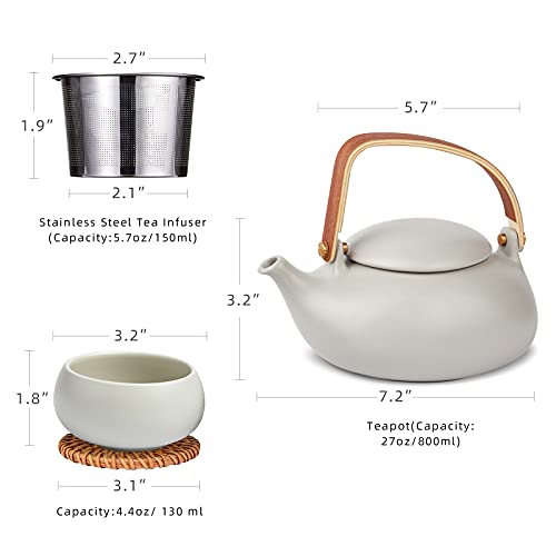 Japanese Teapot Set with 4 Cups (04-Grey Teapot/4 Cups)