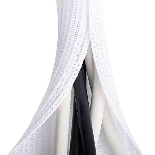 6.6ft - 2/3 inch White Cable Sleeve, Cable Organizer for Desk PC TV Computer, Wire Protector Cable Wrap Cover, Cord Management for Home Office (6.6 Foot)