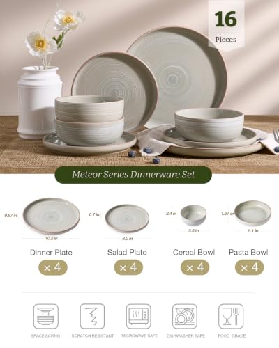 Meteor 16 Piece Dinnerware Set with Pasta Bowls (Matcha Green / Service for 4 (Include Pasta Bowls))