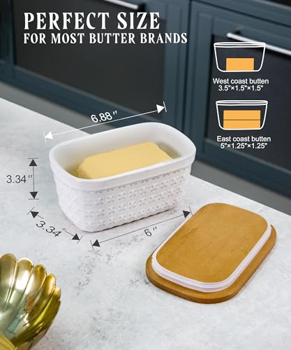 Ceramic Butter Dish with Wood Lid for Countertop
