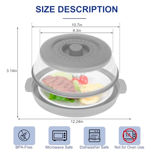 10.7 Inch Microwave Food Cover with Heat Insulation Mat (Gray)