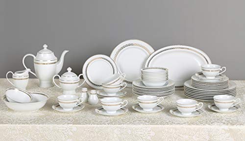 Stylish and Elegant 57 Pieces Bone China Dinnerware Set Service for 8 People (Caramel)
