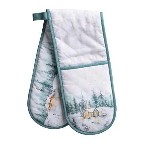 Double Oven Mitts 100% Cotton Double Oven Glove (126 - Neige De Noel / 7" x 35" (Double Oven Mitt))