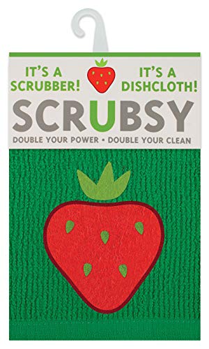MÜkitchen SCRUBSY 100% Cotton Kitchen Dish Cloth with Built in Scrubber (Strawberry / 12X12)