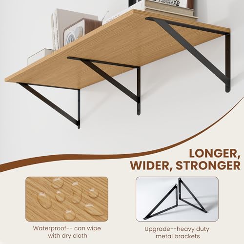 36W x 12D Deep Floating Shelves Set of 2 Oak (Oak With Black Metal Bracket / 36Wx12Dx5.8H)