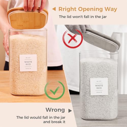 2 Pack Square Glass Flour and Sugar Containers with 132 Kitchen Pantry Labels (2 Count)