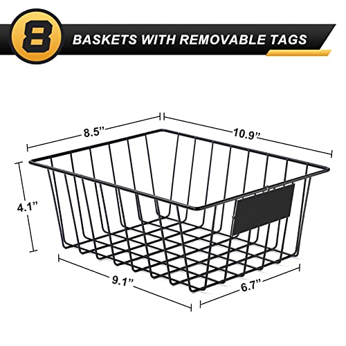 8 Pack Wire Storage Baskets for Organizing with Removable Tags (Small-8 Pack)