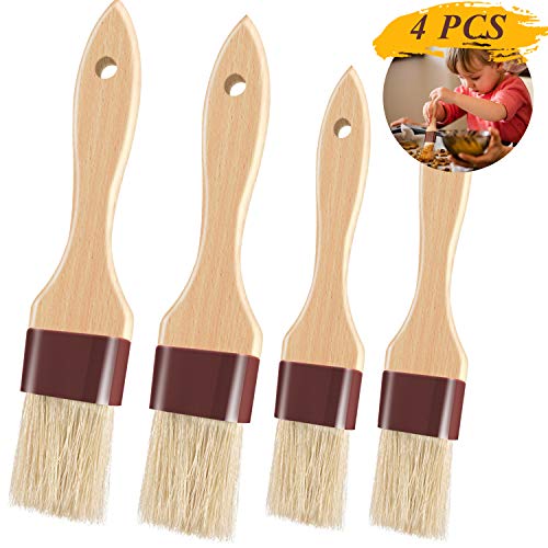 Pastry Brushes for Baking Basting Brush with Boar Bristles and Beech Hardwood Handles Culinary Oil Brush for Barbecue Butter Grill BBQ Sauce Baster Marinade Kitchen Food Cooking Brushes (1 inch & 1.5 inch - 4PCS)