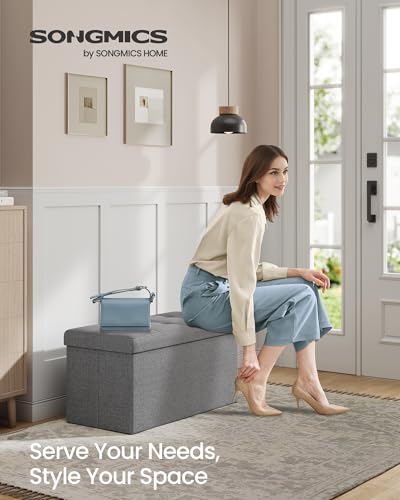 30 Inches Folding Storage Ottoman Bench (Light Gray / 15"D x 30"W x 15"H (without Flipping Lid))