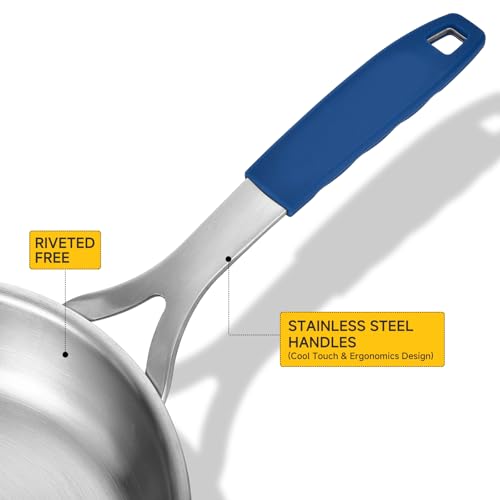 8.5-10-12 Inch Stainless Steel Pans Set with Lid, Detachable Handle
