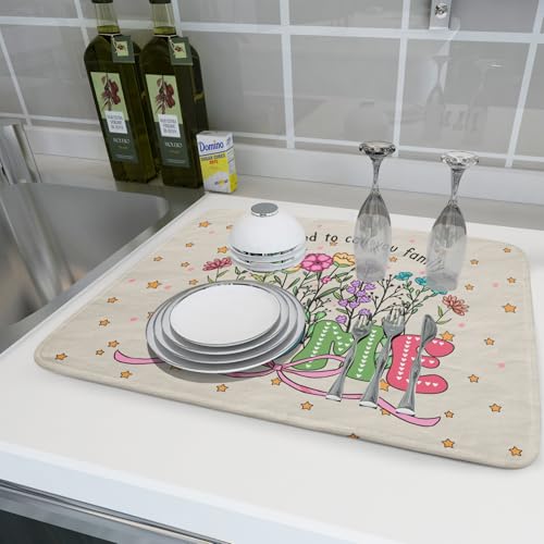 Colorful Home Dish Drying Mat Cute Home Microfiber Absorbent Kitchen Counter Pad 18 X 24 in for Dining Coffee Bar Decor (Cute Home 18 / 24" x 18")