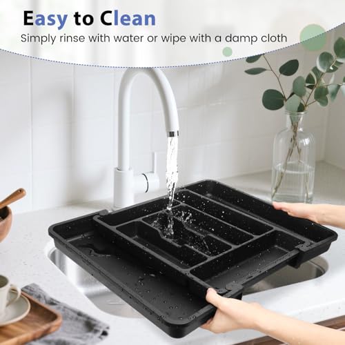 Large Silverware Organizer Tray for Kitchen Drawer Utensils Thicker (Dark Charcoal)