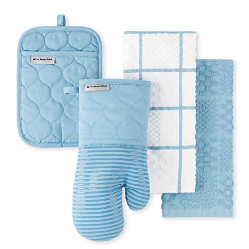Quilted Cotton Terry Cloth Oven Mitt (Blue Velvet)