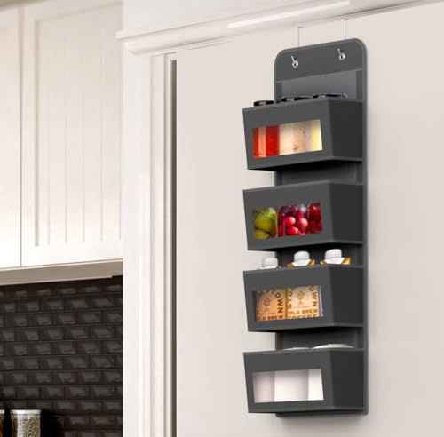 4 Clear Pocket Over Door Hanging Organizer (4 Pockets / Dark Gray)