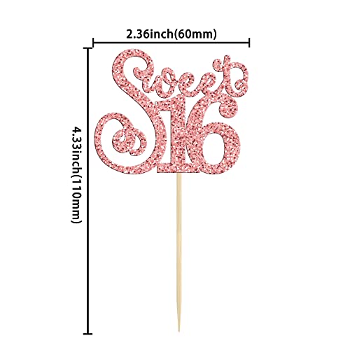 24 Pack 16th Birthday Cupcake Toppers Glitter Sixteen Happy Sweet 16 Cupcake Picks Cheers to 16 Years Old Cupcake Decorations for 16th Birthday Anniversary Party Cake Supplies Rose Gold (24 Count)