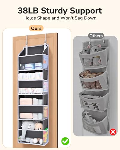 2 Pack Small Over Door Organizer with 4 Large Pockets 8 Mesh Side Pockets (Dark Grey / 2 Pack-4 Tier)