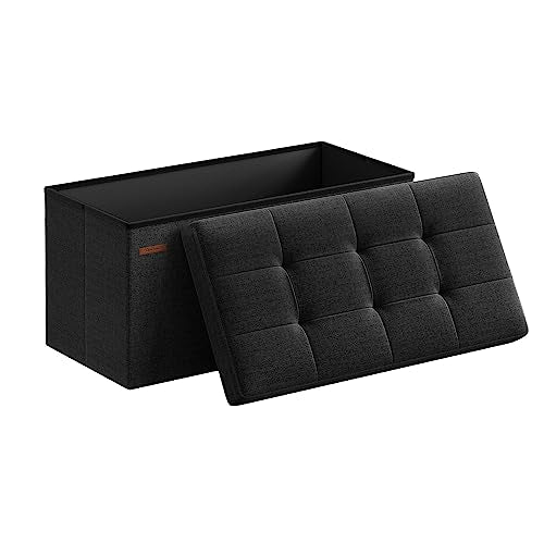 30 Inches Folding Storage Ottoman Bench (Ink Black / 15"D x 30"W x 15"H (without Flipping Lid))