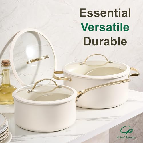 Ceramic Cookware Sets (Cream White / 15Pcs Set)