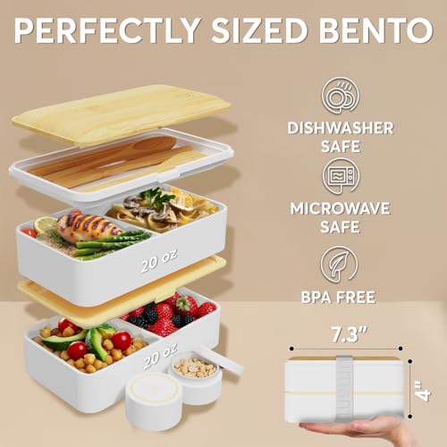 Bento Box Adult All (M - 40 oz / White & Bamboo)