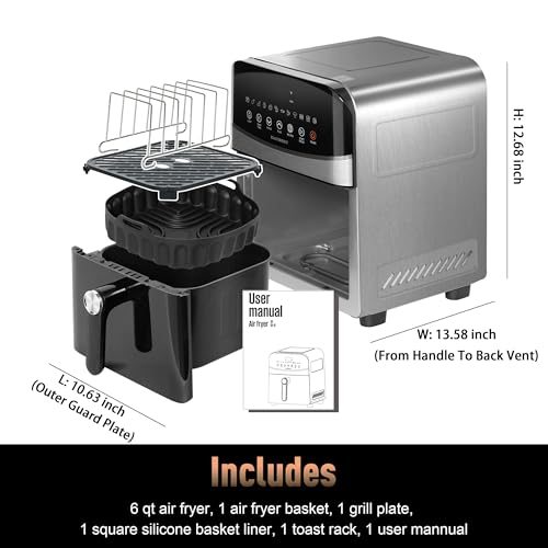 Stainless Steel Air Fryer Ceramic Coated Basket 6QT Dual