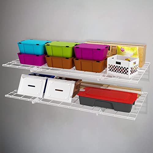 2 Pack 2x4ft Garage Shelving Wall Mounted Storage Rack (White / 2 pack-2x4 ft)