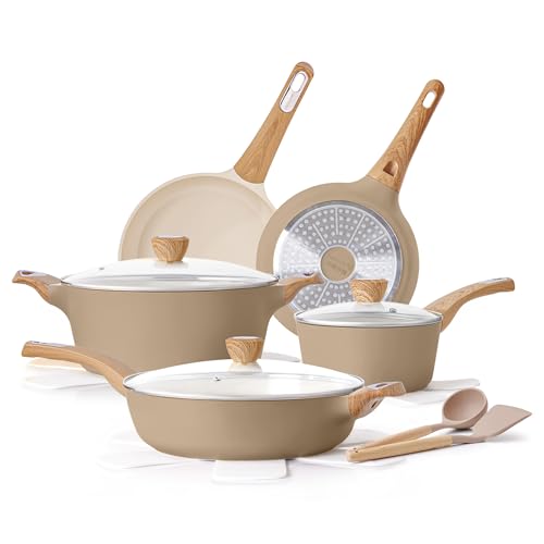 Ceramic Pots and Pans Set Nonstick (Ceramic Taupe)
