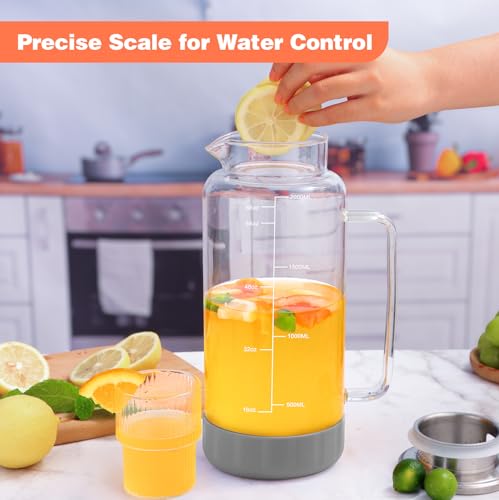 68oz Glass Pitcher with Lid and Handle for Fridge (Grey Silicone)