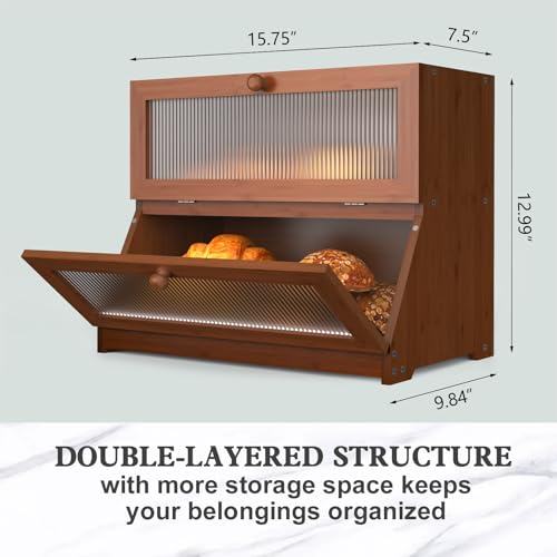 Bread Box for Kitchen Countertop (Brown-2 / 2‑tier)