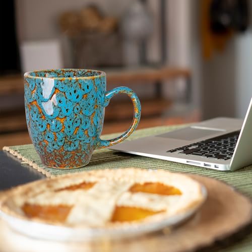 16oz Ceramic Coffee Mug Tea Cup with Handle Novelty Mug for Office and Home (Blue-1)