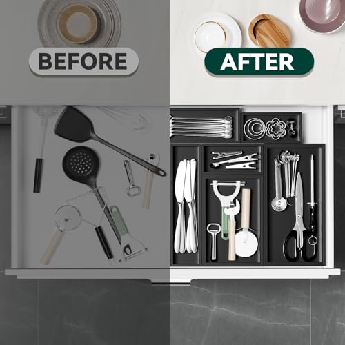 Bamboo Kitchen Drawer Organizer (10 x 6 x 2 Inch / Black)