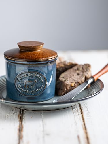 French Butter Dish with Lid (Blue / Cow-3.94"dia)