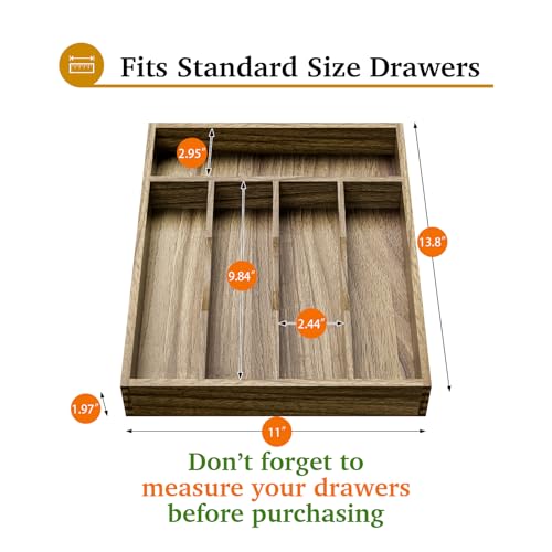 Acacia Wood Silverware Drawer Organizer (5 Slots)