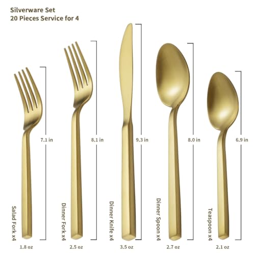 Cube Gold 20 Piece Flatware Set (Gold Satin / 20 pieces for 4)