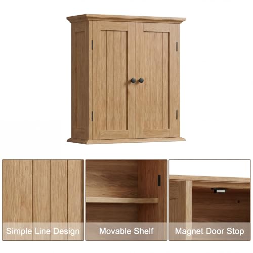 Bathroom Wall Cabinet with 2 Doors (Natural / 8.8"D x 21.1"W x 24"H)