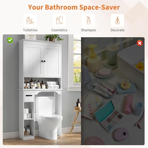 23.6 Inches Wide Toilet Rack with Over The Toilet Storage Cabinet (White 30"w)