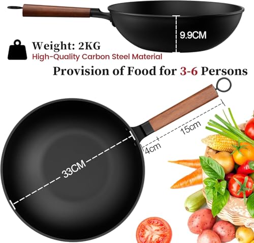 13 Inch Wok with Glass Lid & Silicone Spatula