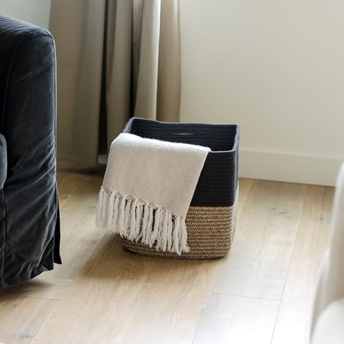 13 Inch Cube Storage Bins Cotton Rope Woven Baskets for Organizing 3 (Black & Mixed Black / 13 x 13 x 13 (Standard))