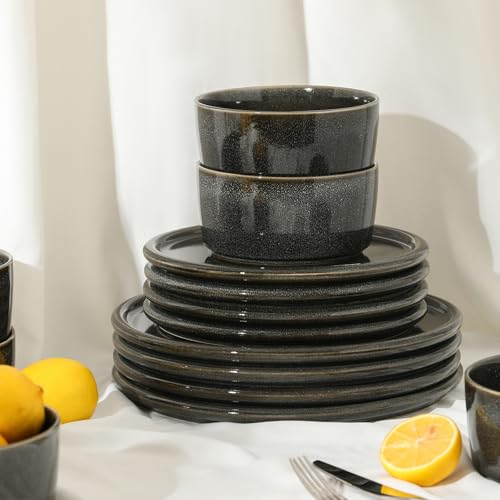 Eden 12 Piece Dinnerware Set Stoneware (Charcoal Grey / 12-Piece - Service for 4)