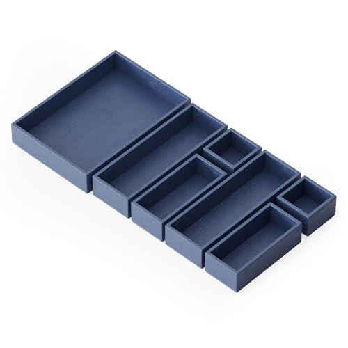 7 Piece Bamboo Drawer Organizer Storage Boxes Set (7-Piece / Navy Blue)
