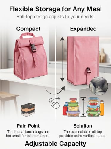 Insulated Foldable Lunch Bag (Pink(Hard Fabric))