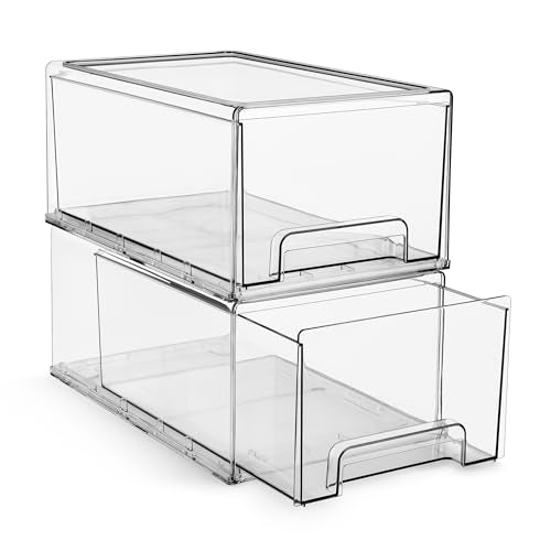 Clear Storage Drawers for Refrigerator with Handles (2 Pack / Large)