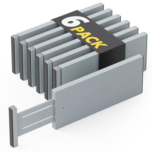 Bamboo Dresser Drawer Dividers 6 Pack (4.65''H, 12.5''-17''L / GRAY)