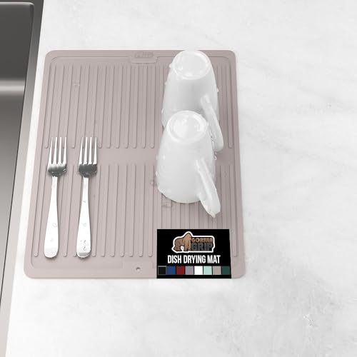 Patented BPA Free Silicone Dish Drying Mat (13" x 11" / Silicone / Almond)